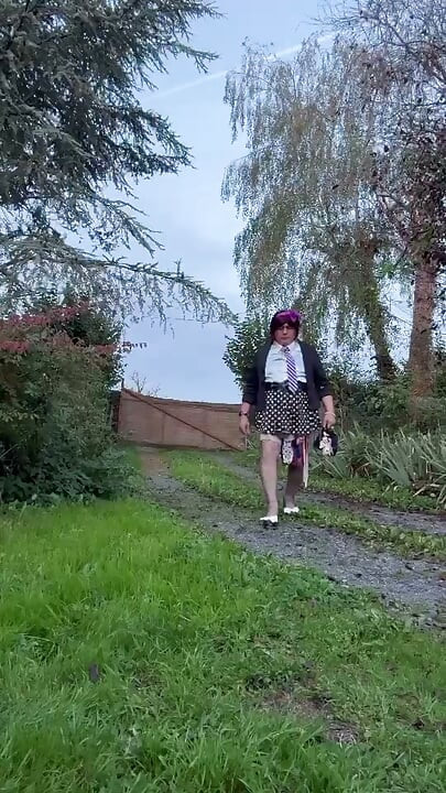 Dressed in a little polka dot skirt for an evening out