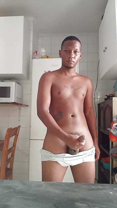 Young Colombian BBC masturbates in the kitchen