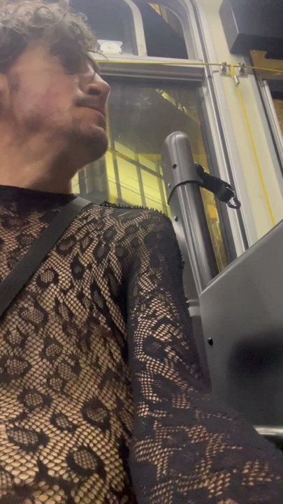 Bus in revealing see thru pantyhose body suit