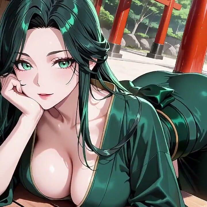 Deep Green Kimono! Private Shrine Stroll, High Slit Accidents!