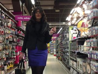 shopping in a very blue satin skirt