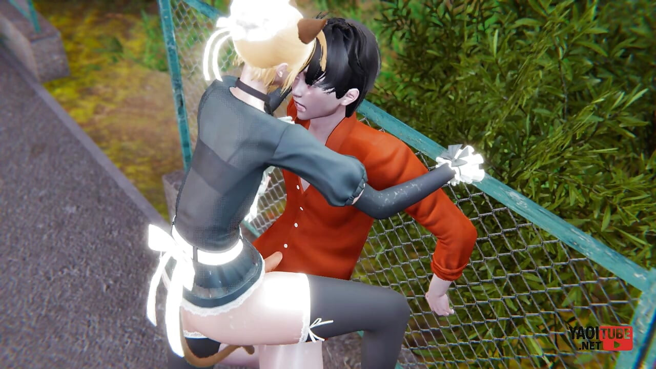 Yaoi - сексуальную кошачью горничную, фембоя трахают на публике