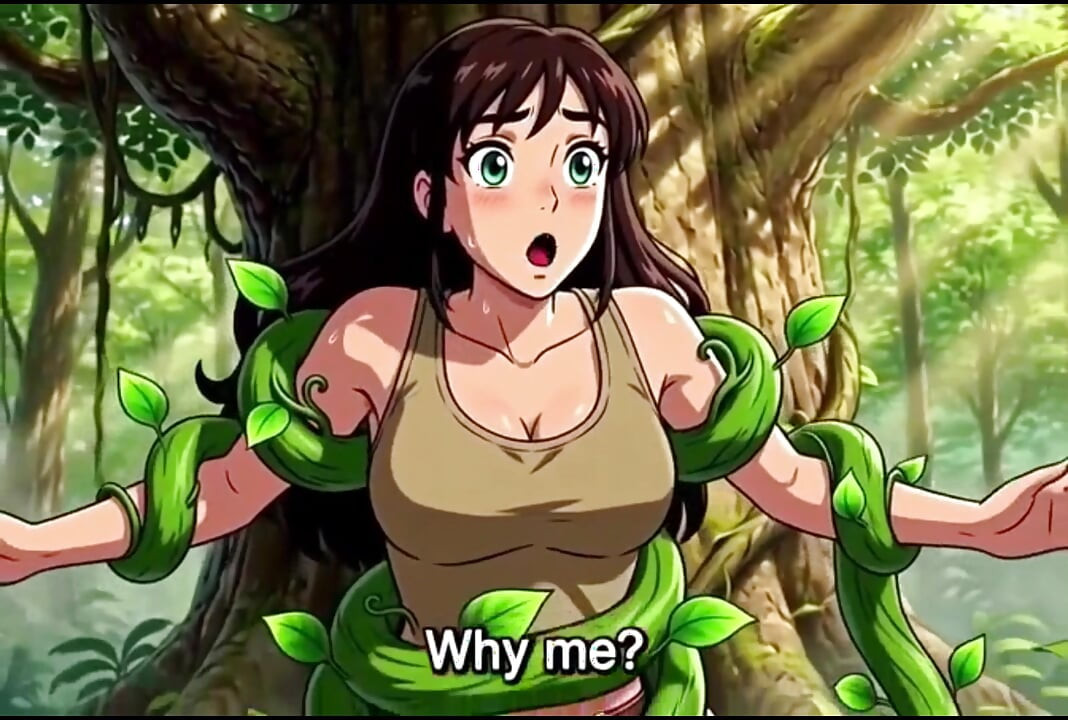 Explorer girl bound in teasing vines that give her  Bound in teasing vines that  intimate pleasure