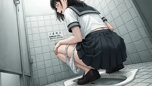 Siswi nakal ini lagi jongkok di kamar mandi sambil pamer pantat bahenolnya