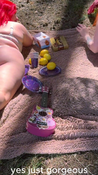 Girlfriends on a picnic licking each other's. The first lesbian sex. | Clip 1