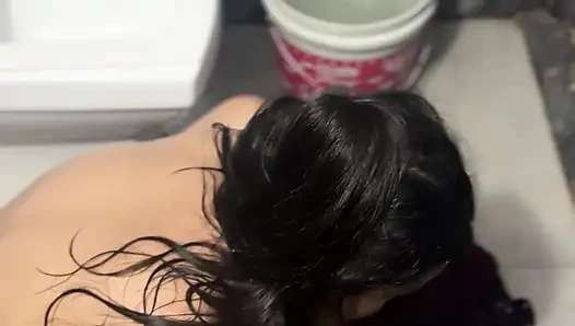 The wife got naked in the bathroom and started taking a bath
