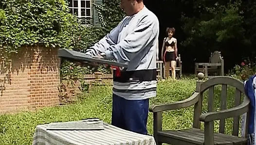 Two hot German sluts enjoying outdoors anal threesome