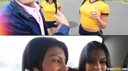 Hardcore trekant tranny action efter fotboll