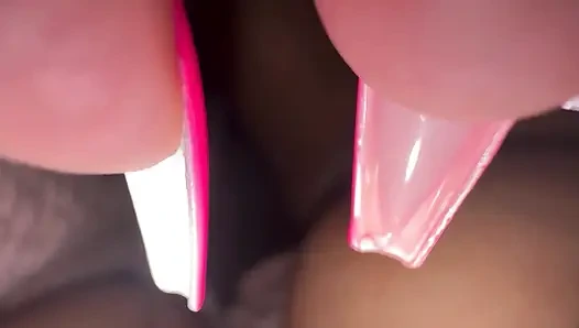 Young girl long nails mastrurbation under the sheet