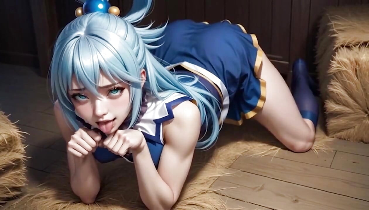 アクアがカズマに楽しませる:この世界獻ばの納屋での官能的な夢