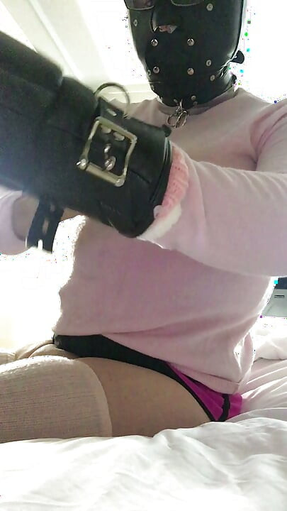 Sissy rob bondage mittens