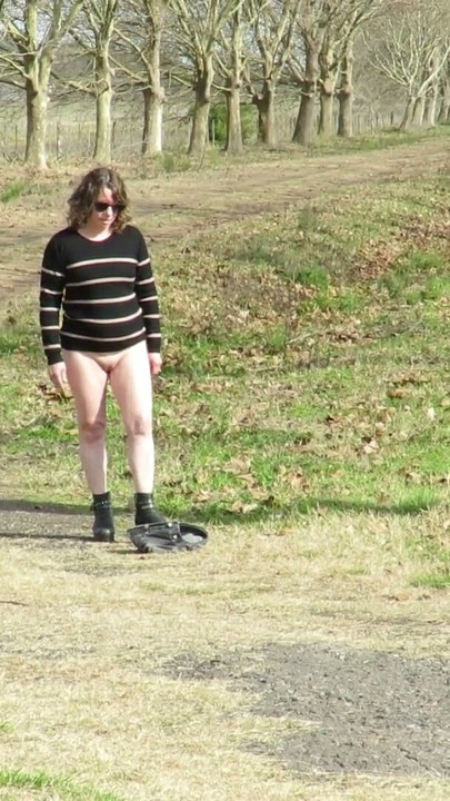 Walking on an ass through the countryside. Mature shy amateur blonde strips naked. | Clip 1