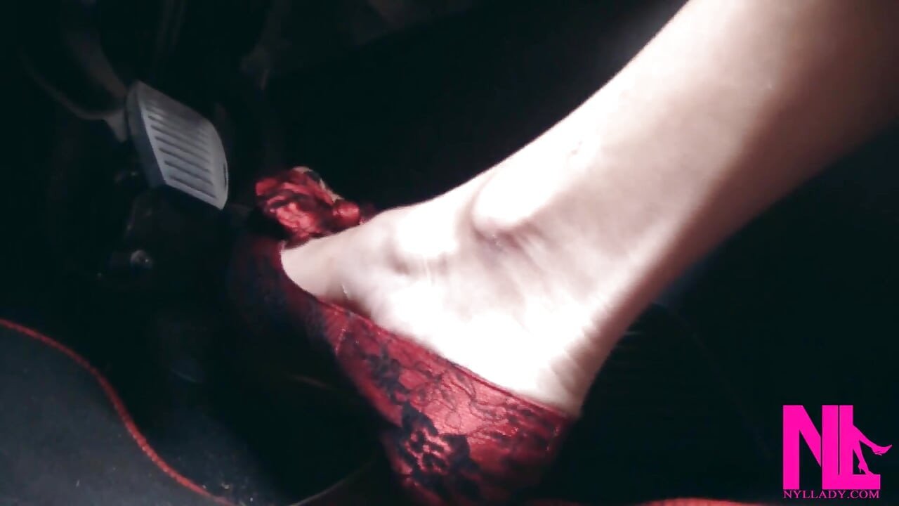 Revving, Driving and Pedal Pumping on the Way in Red Pumps