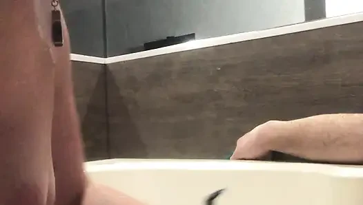 Flab fun in a jacuzzi! Slim n sexy Rachel Wriggler has slippy sliding soapy fun with a big chubby bear
