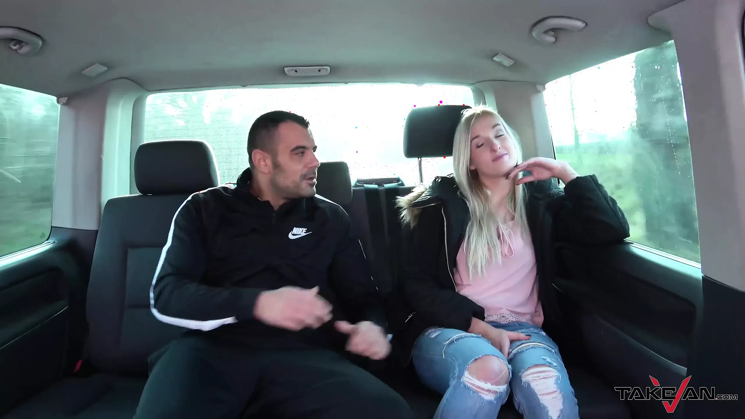 Stupid young blonde cheated by fake taxi driver and spread legs for him