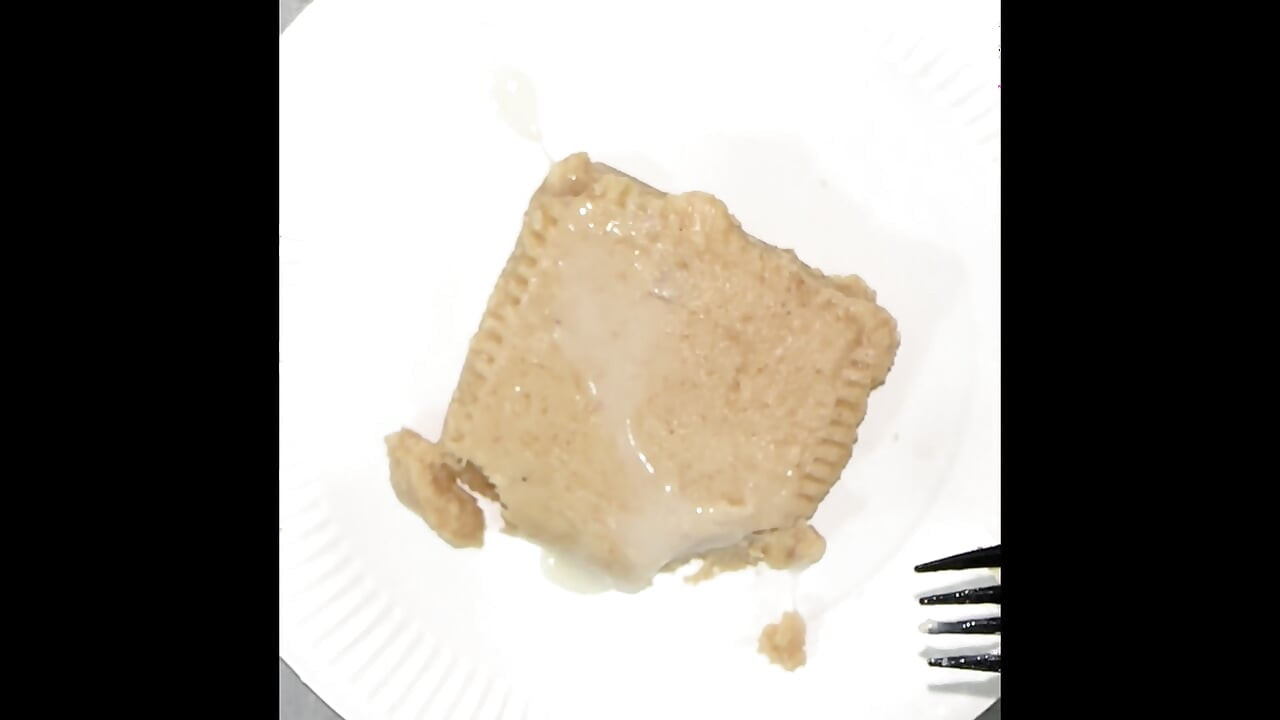 Jerk off with a mannequin's hands and cum on dessert