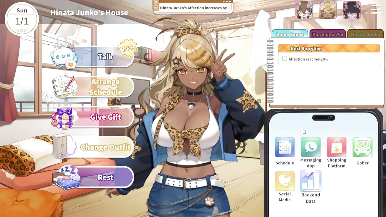 1 V-연인 플레이쓰루. 사랑스러운 여성과 좋은 예술 스타일.