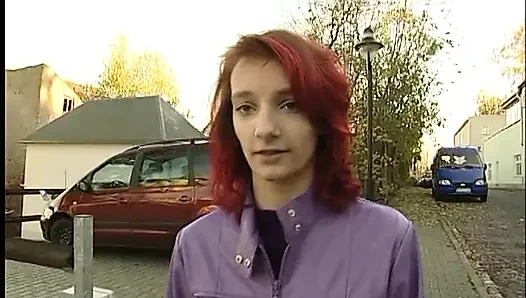 Redhead teen with small tits gives an amazing blowjob at casting