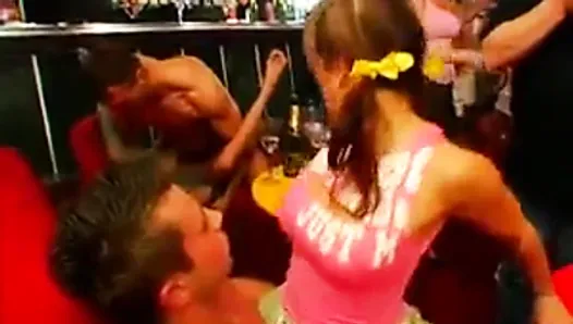 Trashy party chicks sucking dicks in club