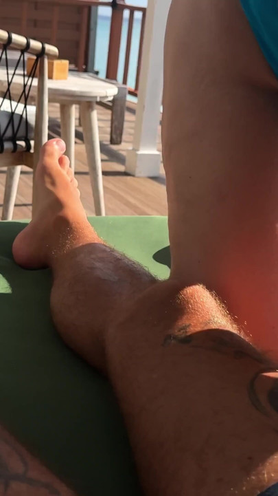 Hot Babe gives fast and sloppy Handjob on the Terrace over the Ocean | Clip 1