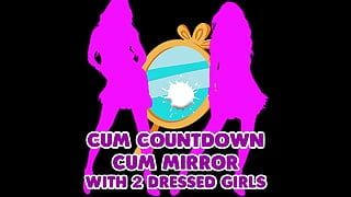Contagem de porra na frente do espelho com 2 meninas vestidas