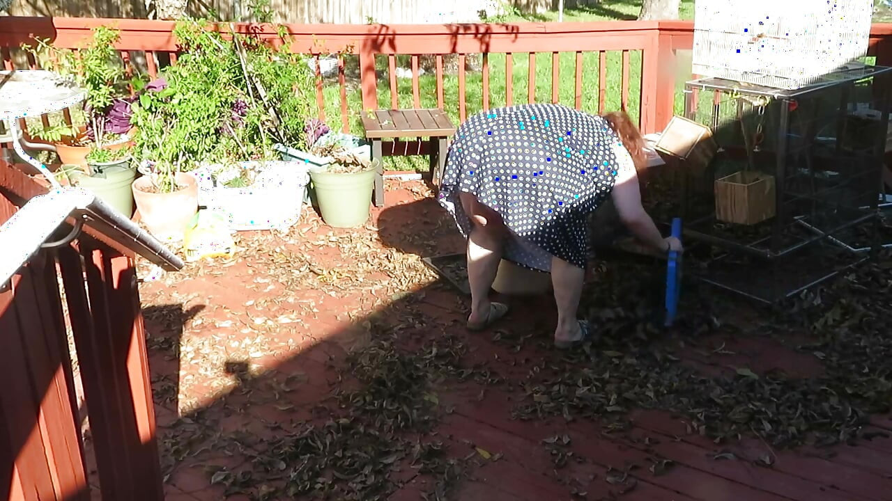 Playing in my garden showing off my tits belly ass, legs and fat pussy flashing you while cleaning up my leaves! red lace thong!