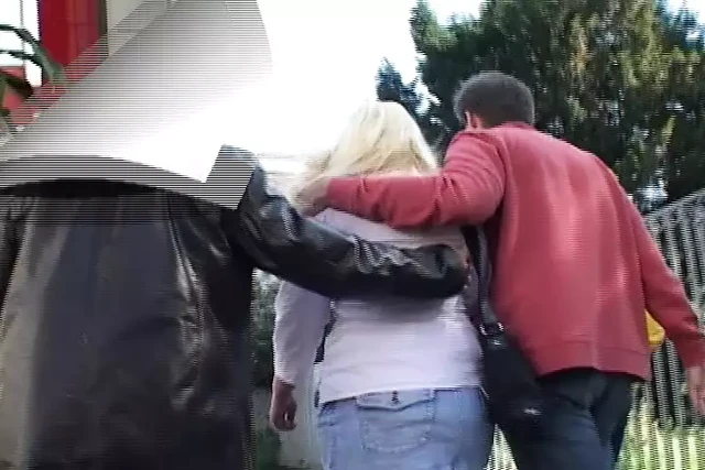 Busty German blonde gets fucked by two hard cocks