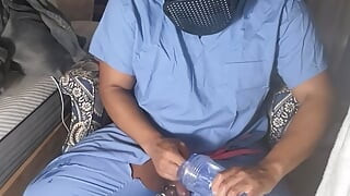 Man In Scrubs Jerking Out A Moaning Cumshot With Fleshlight