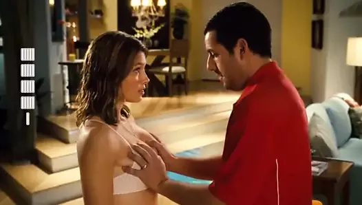 Adam Sandler playing with jessica beil's boobs