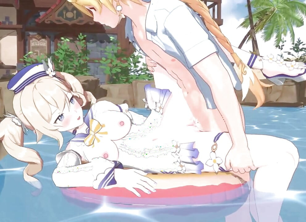 Genshin Impact - Ayaka, Barbara a Nilou's Secret Beach Sex s Aetherem - Svůdné sténání - 3D NSFW Animace