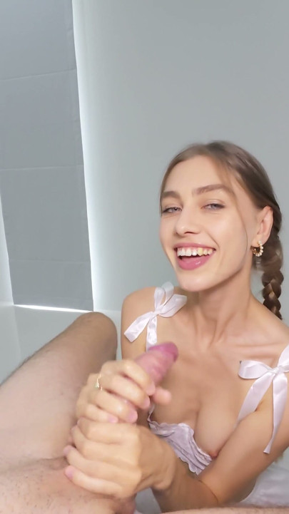 Cute stepsister with pigtails does sensual handjob | Clip 2