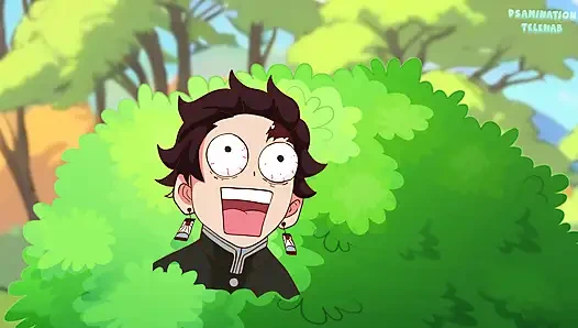 Kanroji Mitsuri на лодке и трахнутый ванту с дилдо (Tanjiro и Zenitsu смотрят это) хентай аниме Demon Slayer