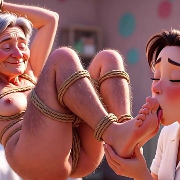 Young Nurse Worshipping Bound Elderly Womans Feet in Asylum