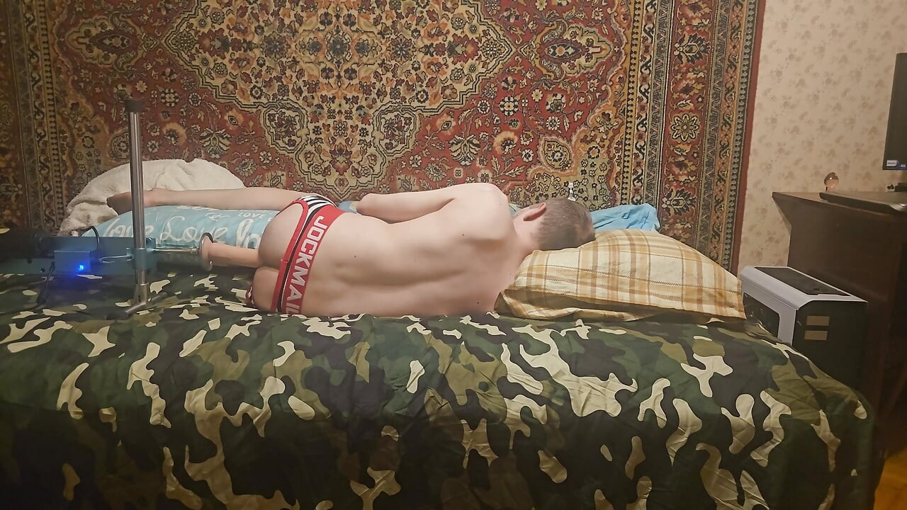Cute Sasha Earth femboy having sex with a fuck machine homemade