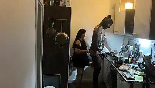 Dominant MILF Stretches Latex Sub's Ass Wide in Kitchen