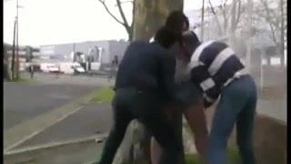 Syvlie fucked in the street by 2 guys