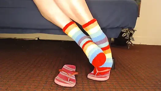 Fuzzy Socks in Pink Flip Flops