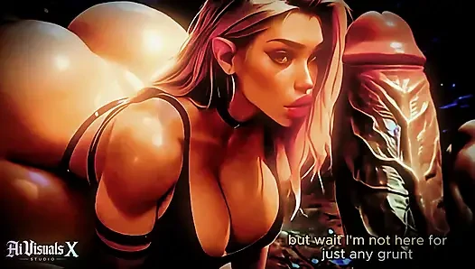 Orc elf, alien-fantasy-blowjob & tittenfick-zusammenstellung - animierter porno (AI generiert)