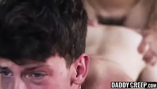 Cute stepson sucked dick and bareback fucked by muscle hunk