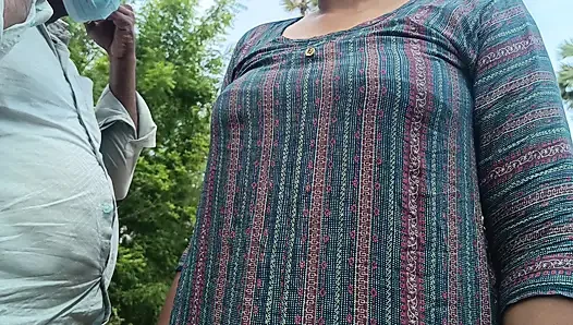 Step brother enjoying housewife breast squeeze in outdoor forest side