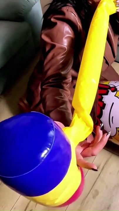 Dominant Leather MILF with Giant Inflatable Hammer. Doggy, Cum Play and Popping | Clip 2