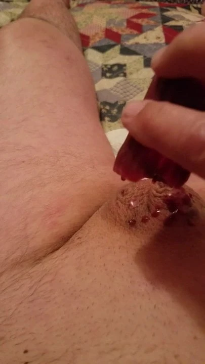 Melted candle wax on my tiny penis