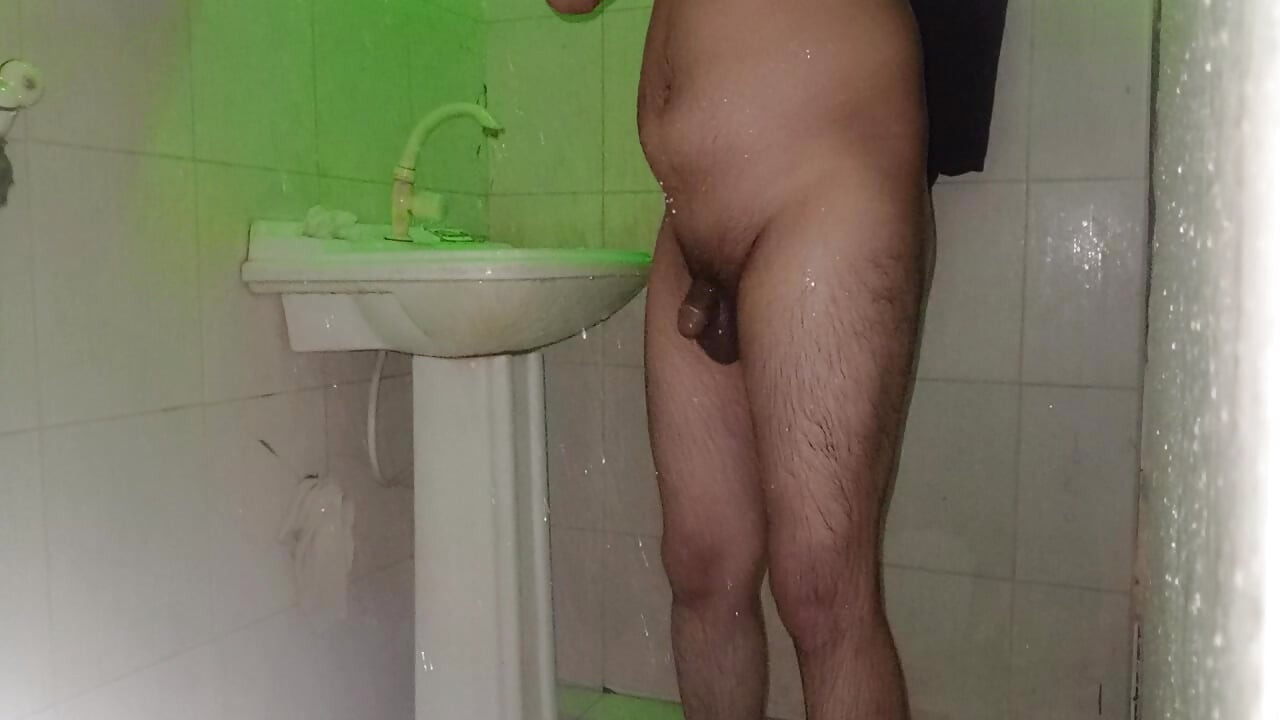 Full scene of taking bath alone in the home bathroom