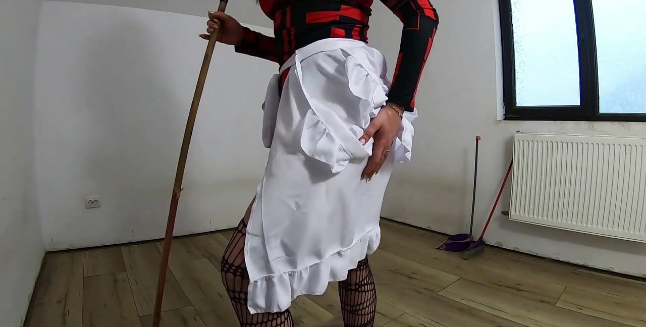 Nympho Maid Masturbates with Broom & Mop While Cleaning an Abandoned House
