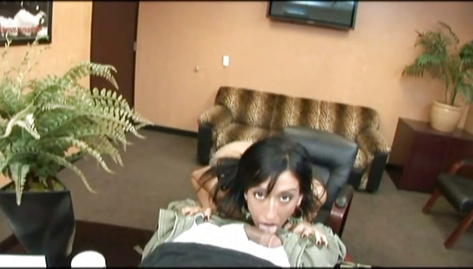 Brunette busty slut takes it in her mouth and pussy