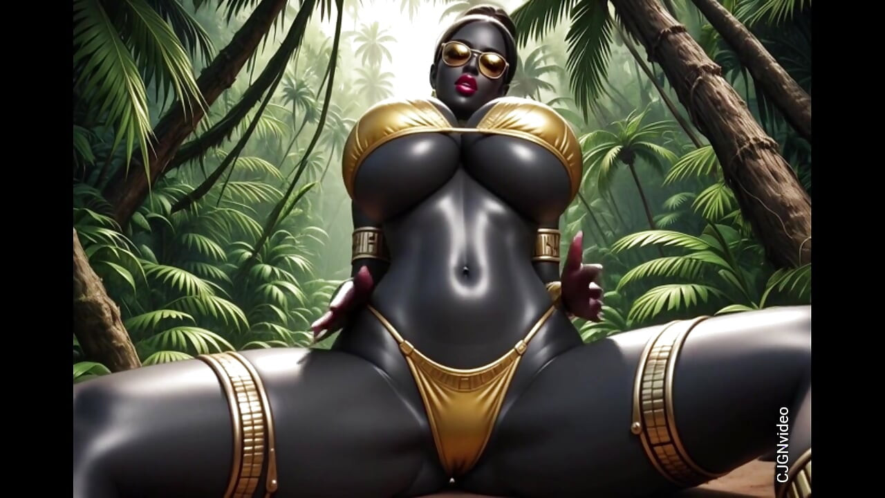 अफ्रीकी महिला संगीत के साथ जंगल में सेक्सी मुद्रा (ऐ एनीमेशन)
