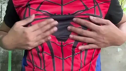 Asian Spiderman Cums on a Rainy Day