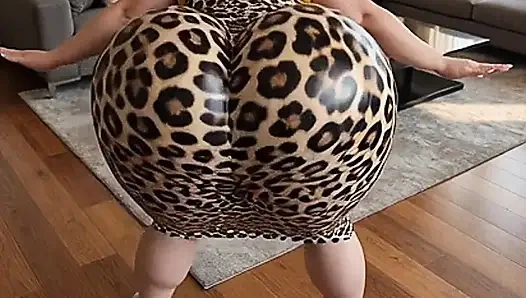 Девушка с большой попкой на животном принте трясет этим сексуально