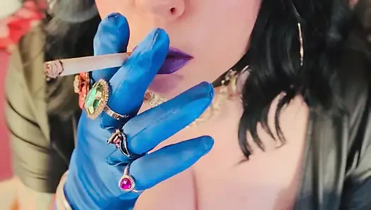 Tina's In Her Satin Gloves Again! Smoking A Cork Cigarette With Dangles, Snap Inhales & Drifting Smoke