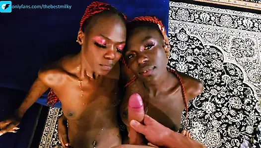 Threesome with hot ebony sisters